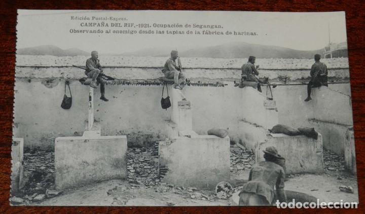 Military Antiques: POSTAL DE LA CAMPA&Ntilde;A DEL RIF. OCUPACION DE SEGANGAN, OBSERVANDO AL ENEMIGO DESDE LAS TAPIAS DE LA FA