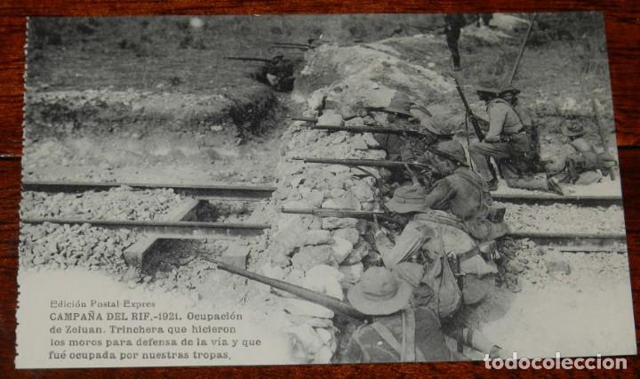 Military Antiques: POSTAL DE LA CAMPA&Ntilde;A DEL RIF. 1921. OCUPACION DE ZELUAN. TRINCHERA QUE HICIERON LOS MOROS PARA LA DE