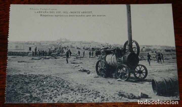 Military Antiques: POSTAL DE LA CAMPA&Ntilde;A DEL RIF. 1921. MONTE ARRUIT. MAQUINAS AGRICOLAS DESTROZADAS POR LOS MOROS. ED.