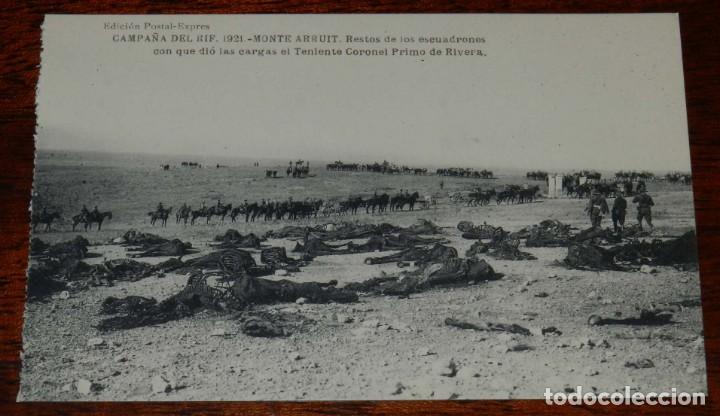 Militaria: POSTAL DE LA CAMPA&Ntilde;A DEL RIF. 1921. MONTE ARRUIT. MAQUINAS AGRICOLAS DESTROZADAS POR LOS MOROS. ED.