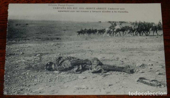 Militaria: POSTAL DE LA CAMPA&Ntilde;A DEL RIF. 1921. MONTE ARRUIT. CADAVER QUE APARECIO CON LAS MANOS Y BRAZOS ATADOS