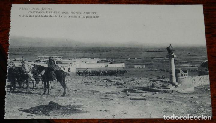 Militaria: POSTAL DE LA CAMPA&Ntilde;A DEL RIF. 1921. MONTE ARRUIT. VISTA DEL POBLADO DESDE LA ENTRADA A LA POSICION.
