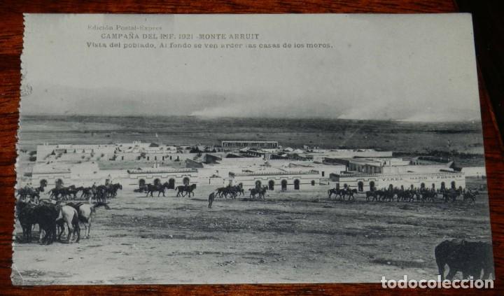 Militaria: POSTAL DE LA CAMPA&Ntilde;A DEL RIF. 1921. MONTE ARRUIT. VISTA DEL POBLADO. AL FONDO SE VEN ARDER LAS CASAS
