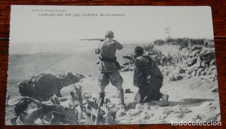 Militaria: POSTAL DE LA CAMPA&Ntilde;A DEL RIF. 1921. TAXUDA. MOROS TIRANDO. ED. POSTAL EXPRES. FOTOTIPIA DE HAUSER Y