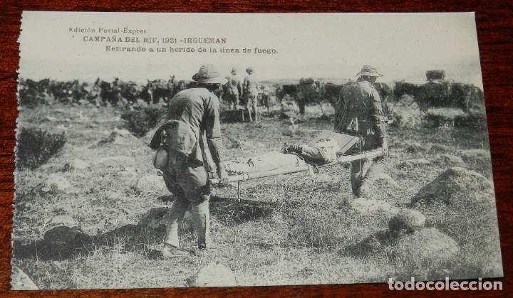 Militaria: POSTAL DE LA CAMPA&Ntilde;A DEL RIF. 1921. IRGUEMAN. RETIRANDO A UN HERIDO DE LA LINEA DE FUEGO. ED. POSTAL