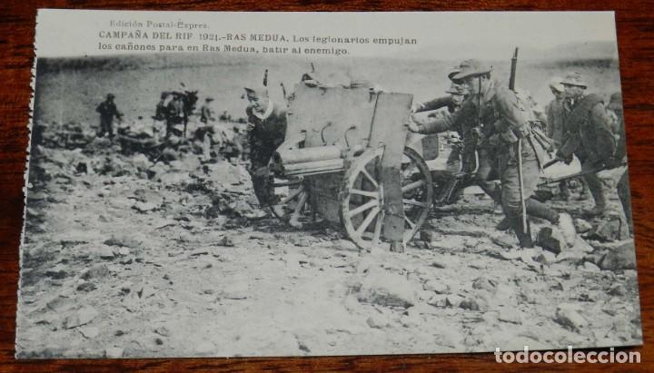 Militaria: POSTAL DE LA CAMPA&Ntilde;A DEL RIF. 1921. RAS MEDUA. LOS LEGIONARIOS EMPUJAN LOS CA&Ntilde;ONES PARA EN RAS MEDUA