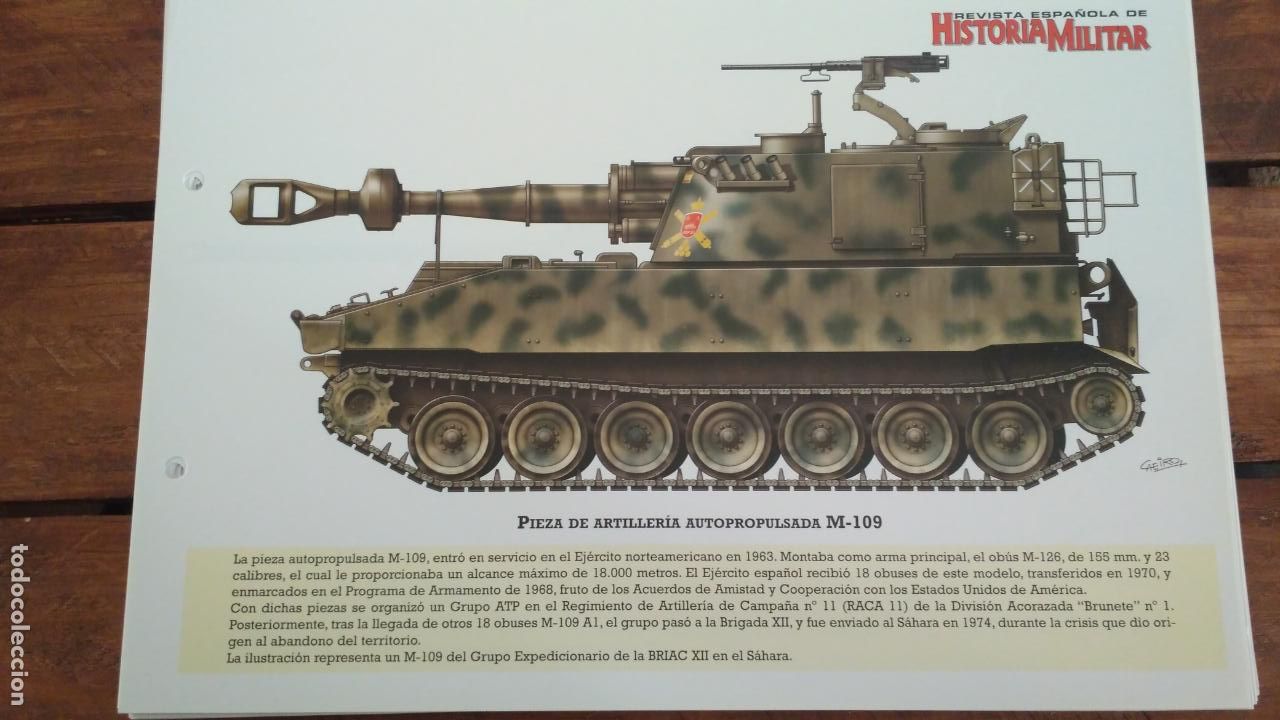 Militaria: LAMINA FICHA MILITAR PIEZA DE ARTILLERIA AUTOPROPULSADA M-109