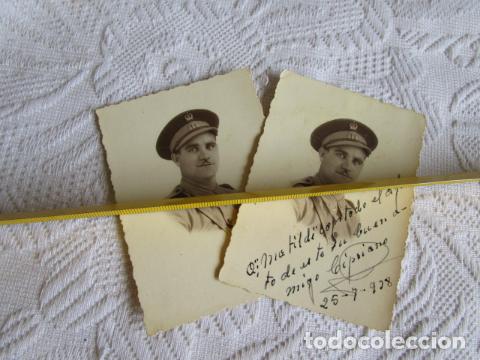 Militaria: FOTOGRAFIA DOS FOTOS DE UN SARGENTO DE REGULARES CON GORRA DE PLATO. UNA DEDICADA. VER FOTOS