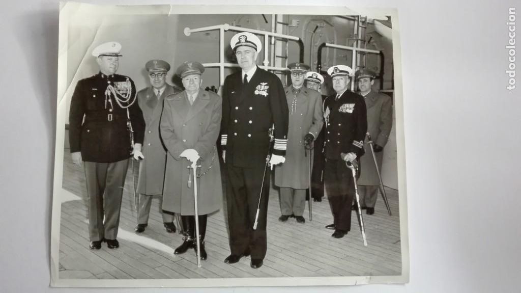 Militaria: FOTO DE GENERALES Y AYUDANTES EN BARCO DE ESTADOS UNIDOS CON OFICIALES AMERICANOS .. 20 X 25 CM
