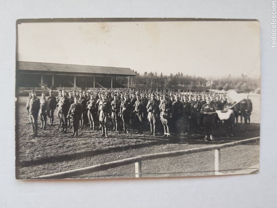 Militaria: POSTAL FOTOGRAFIA MILITAR DESFILE PELOTON ANTIGUA