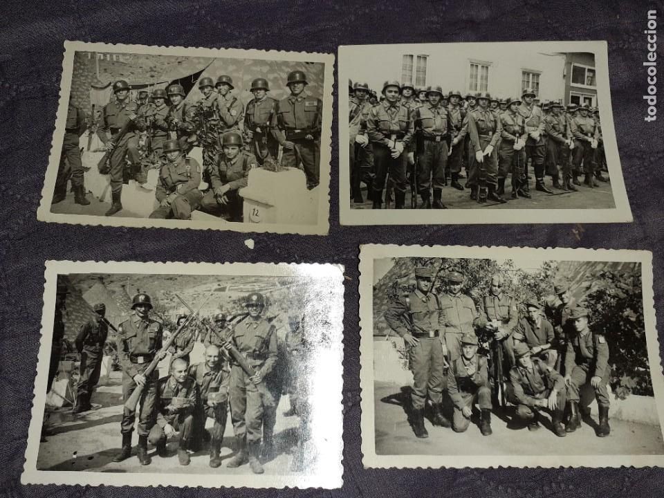 Militaria: 4 antigua fotos militar soldados Canarias a&ntilde;os 40 -50 fusil con ballesta