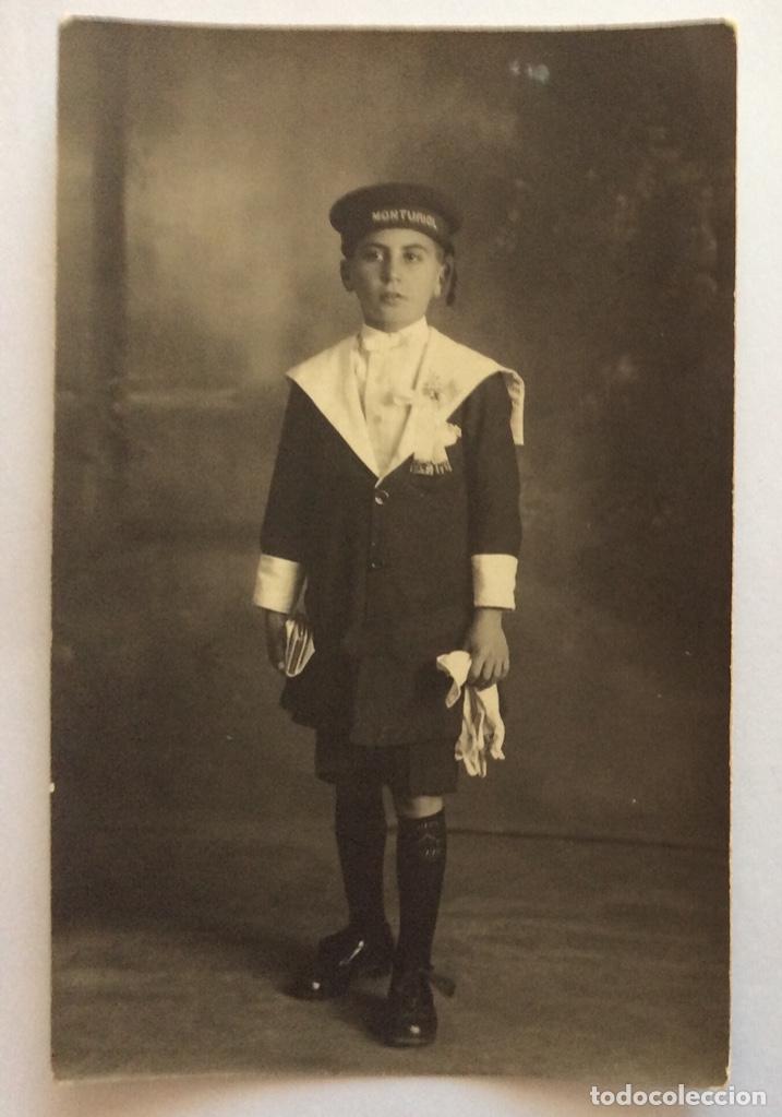 Militaria: POSTAL FOTOGR&Aacute;FICA NI&Ntilde;O MARINERO MARINO EN CINTA DE LEPANTO SUBMARINO MONTURIOL
