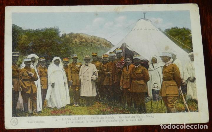 Military Antiques: POSTAL DE DANS LE RIFF, N.4, VISITE DU RESIDENT GENERAL DU MAROC STEEG, PHOTO FLANDRIN, NO CIRUCULAD
