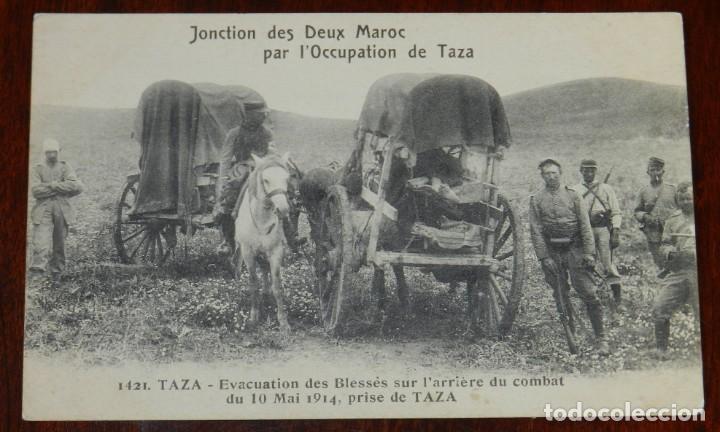 Military Antiques: POSTAL DE TAZA, EVACUACION DE HERIDOS EN COMBATE, 10 DE MAYO DE 1914, OCUPACION DE TAZA, N. 1421, NO