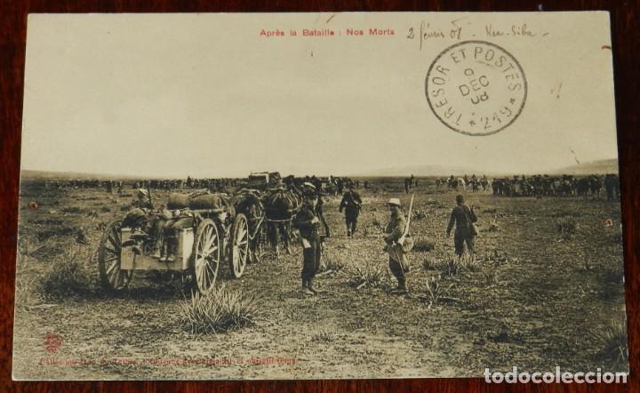 Military Antiques: POSTAL DE APRES LA BATAILLE, NOS MORIS, CIRCULADA EN 1908.