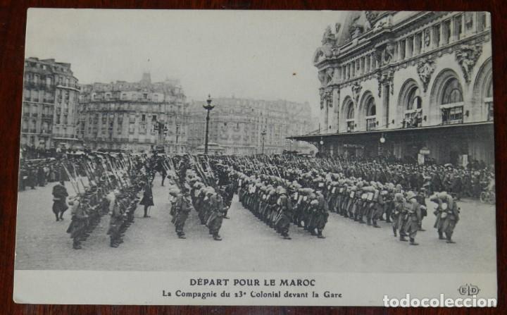 Military Antiques: POSTAL DE LA 23 COMPA&Ntilde;IA COLONIAL PREPARADA PARA SU PARIDA PARA MARRUECOS, TROPAS FRANCESAS, ED. E.L