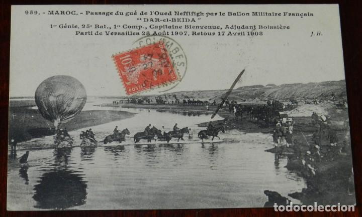 Military Antiques: POSTAL DE MARRUECOS, N.959, GLOBO CAUTIVO, DAR EL BEIDA, CIRCULADA EN 1908. ED. J. HAUSER.