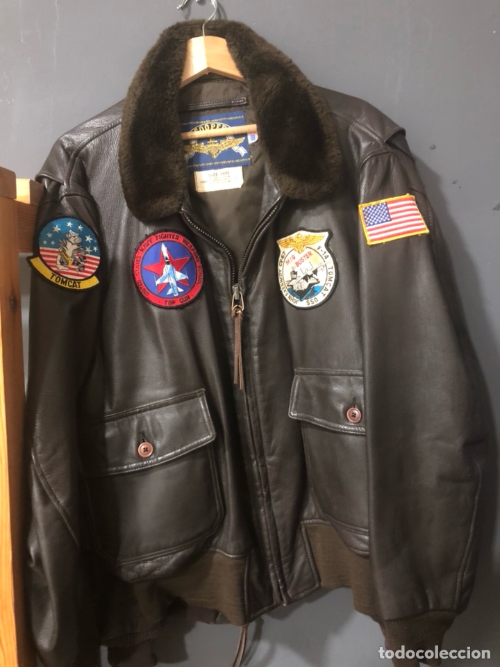 Militaria: Magnifica chaqueta de cuero vintage cooper type g1, parches originales - Foto 1 - 247226155