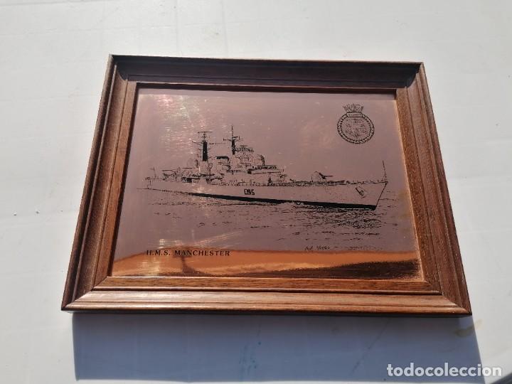 Militaria: Cuadro de l&aacute;mina de cobre del HMS MANCHESTER D95