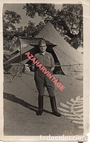 Military Antiques: ANTIGUA FOTOGRAFIA DE UN ALFEREZ EN UN CAMPAMENTO, 9X14 CMS