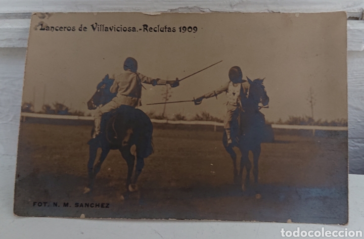 Militaria: Postal lanceros de villaviciosa esgrima a caballo, sin circular, 1909, ved reverso