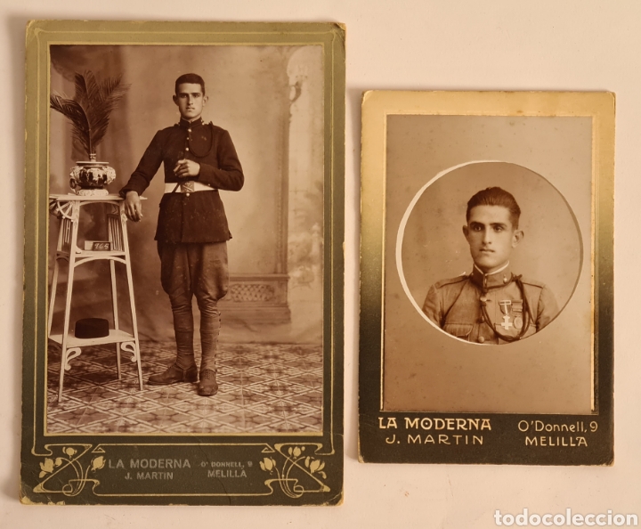 Military Antiques: 2 Postales Soldado Artiller&iacute;a Medallas Guerra Rif &Aacute;frica Fotograf&iacute;a La Moderna Melilla Alfonso XIII