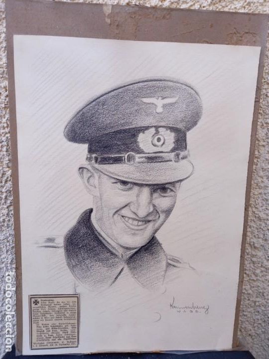 Militaria: Grabado a carboncillo. Soldado alem&aacute;n. Alemania Nazi