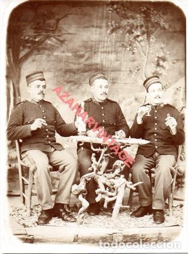 Militaria: EPOCA ALFONSINA, SOLDADOS DE INFANTERIA TOMANDO VINOS, 90X125MM
