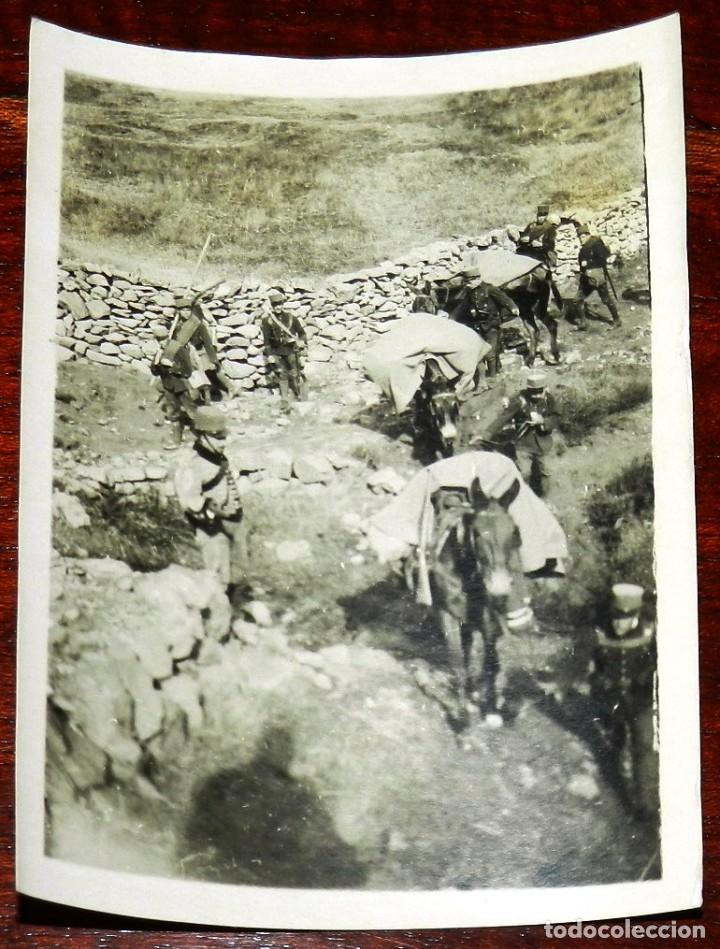 Militaria: FOTOGRAFIA DE MULAS TRANSPORTANDO MATERIAL MILITAR, MELILLA EN 1922, MIDE 8 X 6 CMS.