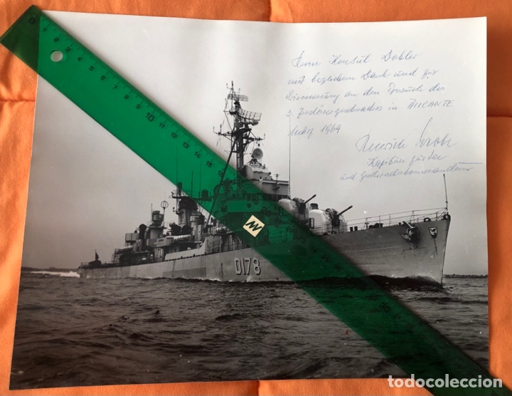 Military Antiques: BUQUE DESTRUCTOR MILITAR D178-FOTO USS Claxton DD-571.FIRMADA Y DEDICADA POR EL CAPITAN-ENMARCADA.
