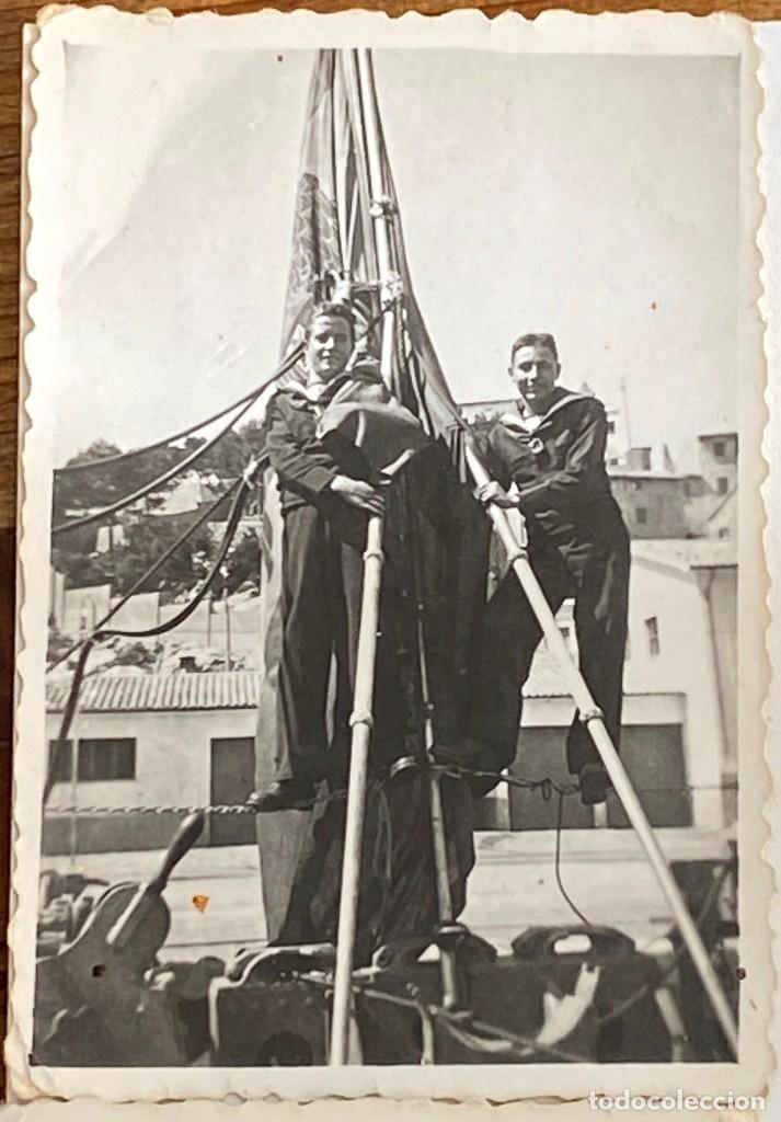 Military Antiques: FOTOGRAFIA DEL DESTRUCTOR ALMIRANTE MIRANDA, A&Ntilde;O 1950, BANDERAS DE POPA, PUERTO DE SOLLER ( MALLORCA