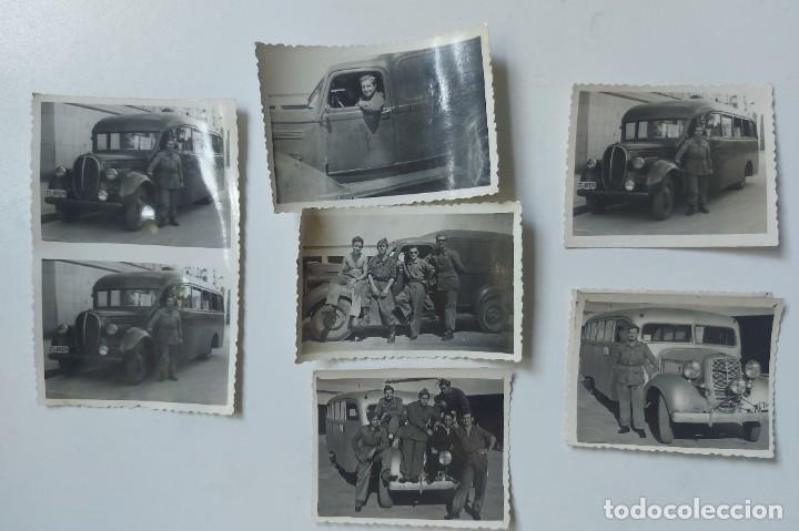 Militaria: LOTE DE 7 FOTOS, 2 REPETIDAS DE MILITARES - EJERCITO ESPA&Ntilde;OL - A&Ntilde;O 1951 - 2 AUTOBUS MATRICULA ET EJE