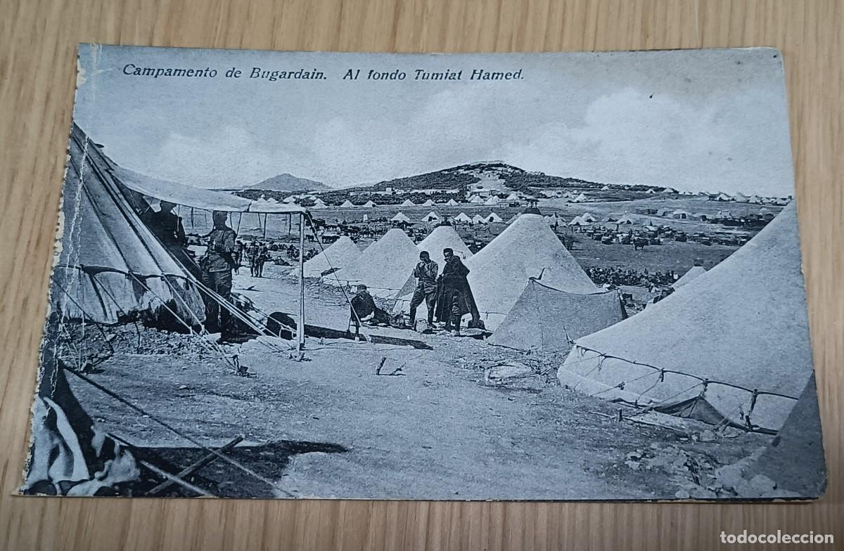 Militaria: POSTAL DE LA GUERRA DEL RIF, CAMPAMENTO DE BUGARDAIN. AL FONDO TUMIAT HAMED, ED. BOIX HERMANOS, NO C