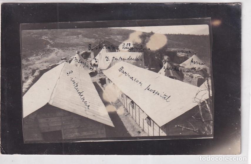 Militaria: Postal fotogr&aacute;fica Rif acuartelamiento con los diferentes barracones o secciones. Militar