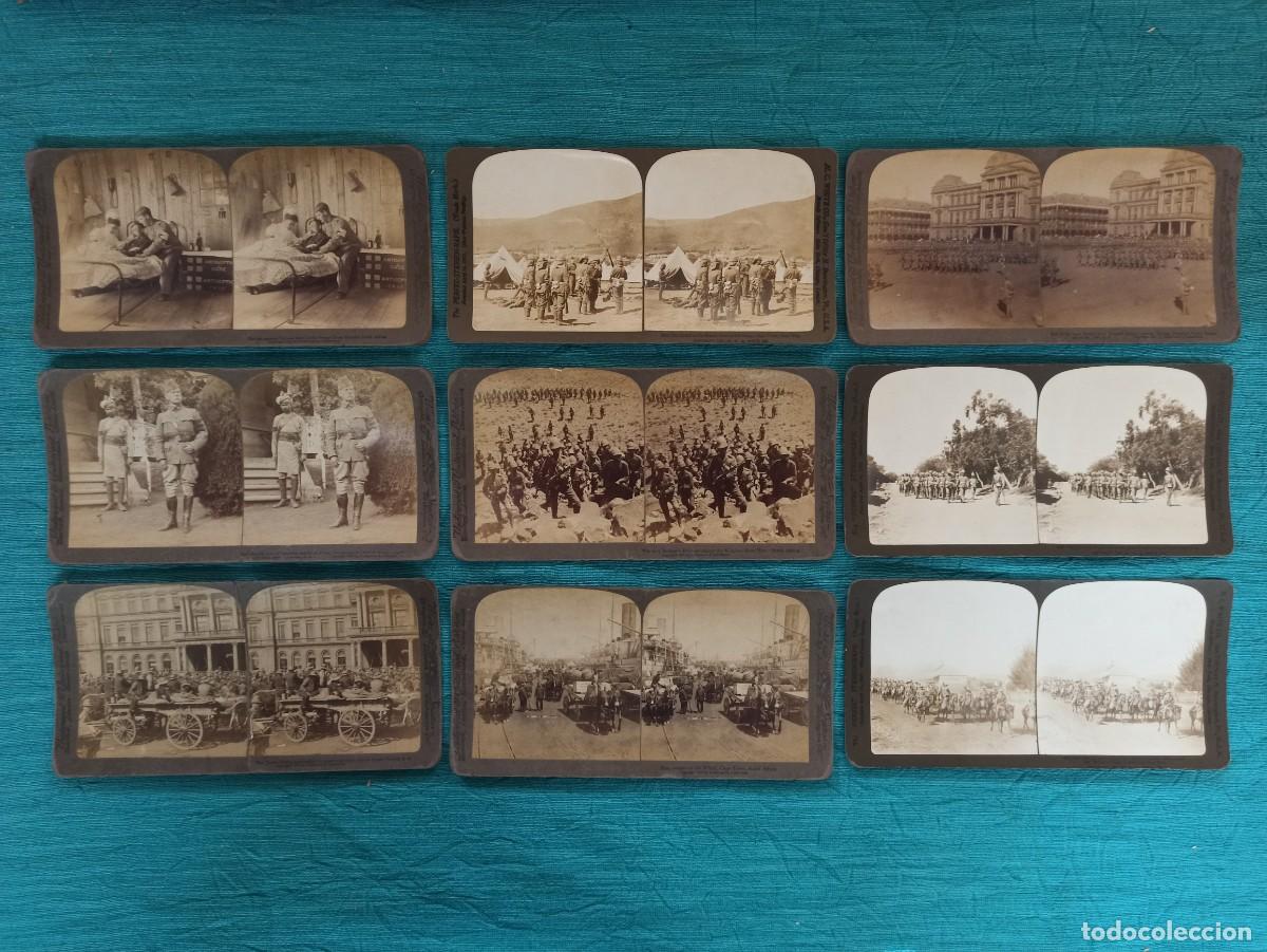 Militaria: Lote de 9 fotografias estereoscopicas de Sudafrica. Militares. 1900 y 1901.