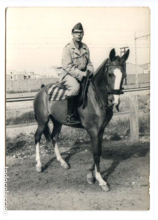 Militaria: Militar a caballo, no se indica fot&oacute;grafo ni lugar, 7,4x19,4 cm. Circa 1960