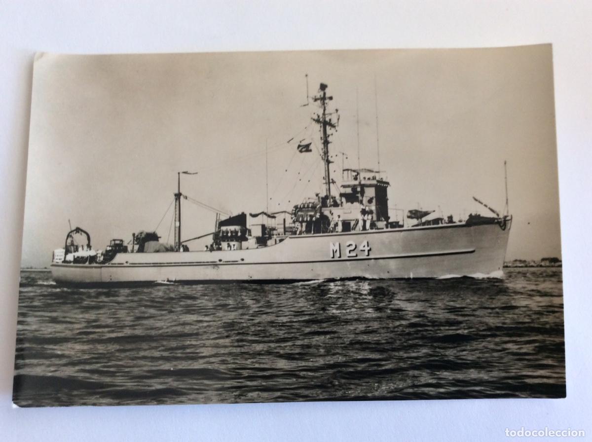 Militaria: POSTAL FOTOGR&Aacute;FICA MARINA ESPA&Ntilde;A BARCO GUERRA DRAGAMINAS ULIA M-24