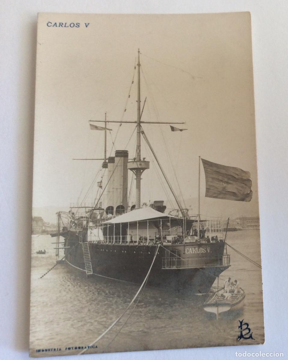 Militaria: POSTAL FOTOGR&Aacute;FICA BARCO GUERRA MARINA ESPA&Ntilde;A CRUCERO ACORAZADO CARLOS V