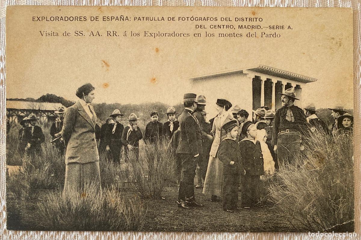 Militaria: POSTAL DE LOS EXPLORADORES DE ESPA&Ntilde;A, BOY SCOUT, VISITA DE SS. AA. RR. A LOS EXPLORADORES DEL MONTE