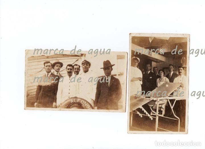 Militaria: Dos fotos tama&ntilde;o postal del Acorazado Alfonso XIII. cubierta y cocina. A&ntilde;os 20