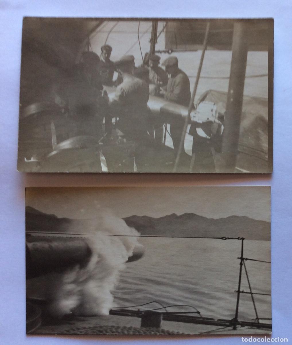 Military Antiques: 2 POSTAL FOTOGR&Aacute;FICA LANZAMIENTO TORPEDO ANTI SUBMARINO DE BARCO DESTRUCTOR BUSTAMANTE 18 MARZO 1916