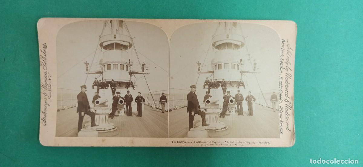 Militaria: Antigua fotografia estereoscopica barco americano Brooklin. 1899. Guerra Cuba. Filipinas.