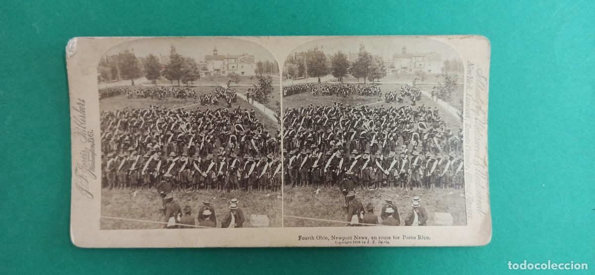 Militaria: Antigua fotografia estereoscopica Militares en ruta. Puerto Rico. 1898.