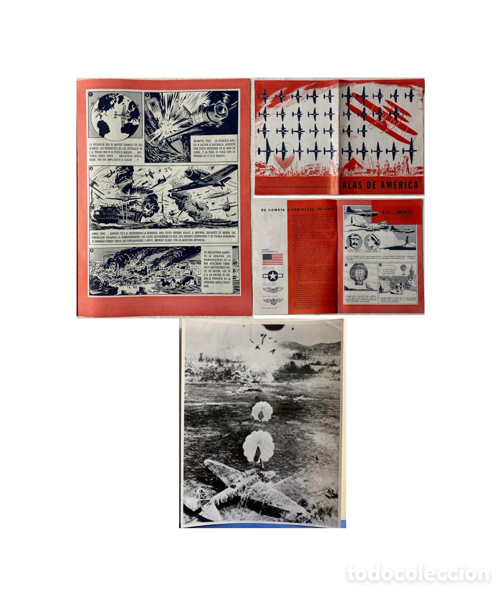 Militaria: 1944, USAF, WWII, fotograf&iacute;a de bombardeo y c&oacute;mic libreto de propaganda e identificaci&oacute;n de aviones.