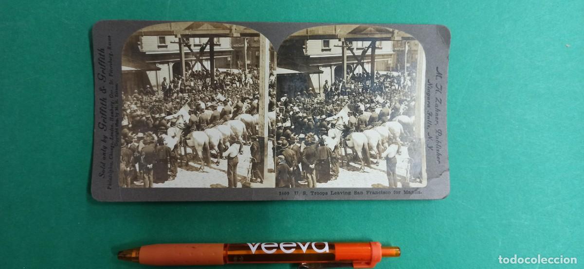 Militaria: Antigua fotografia estereoscopica de militares Americanos en Manila. Guerra Filipinas.