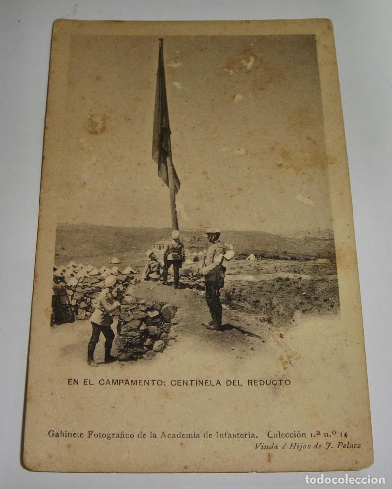 Militaria: Antigua foto postal. Centinela del Reducto. Gabinete fotogr&aacute;fico de la Academia de Infanter&iacute;a.