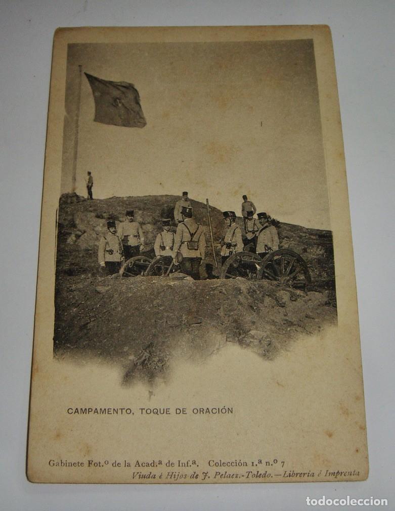 Militaria: Antigua postal fotogr&aacute;fica. Gabinete fotogr&aacute;fico de la Academia de Infanter&iacute;a. Campamento.