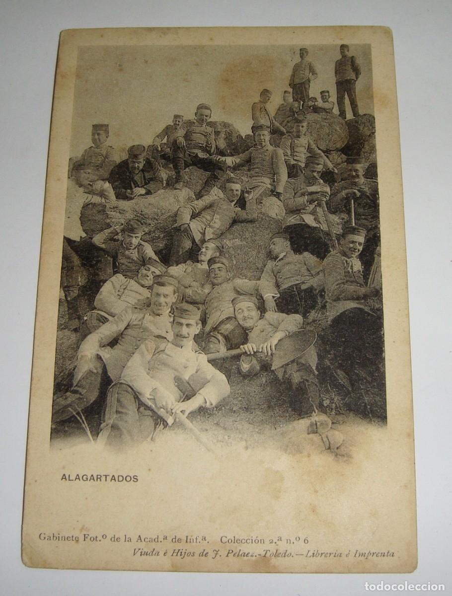 Militaria: Antigua postal fotogr&aacute;fica. Gabinete fotogr&aacute;fico de la Academia de Infanter&iacute;a. Alagartados.