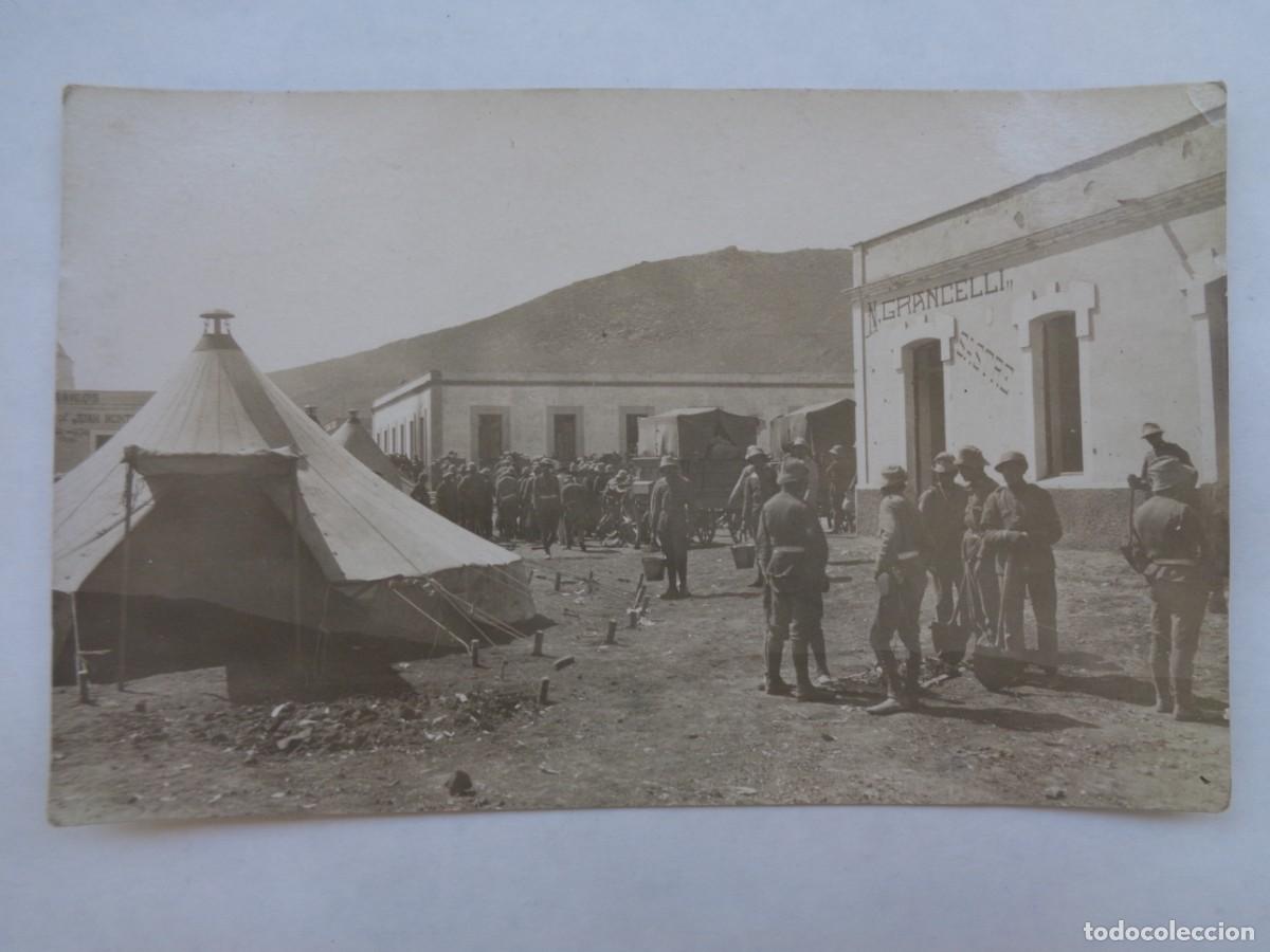 Military Antiques: GUERRA DE AFRICA : FOTO DE CAMPAMENTO EN NADOR , 1921 . LETRERO SATRERIA GRANCELLI