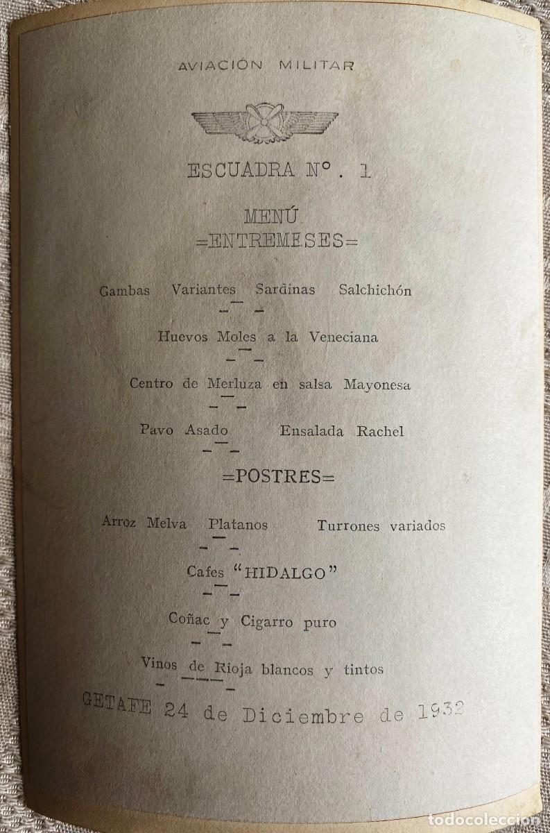 Militaria: ANTIGUA FOTOGRAFIA DE MENU DE NOCHE BUENA DE 24-12-1932, REPUBLICA INSTALACIONES EN EL AERODROMO D